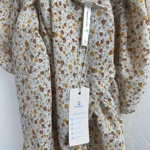 NWT Beachsissi Womens Medium Dress Floral Brown Tan Cream Button Neck Sleeveless - Picture 4 of 8